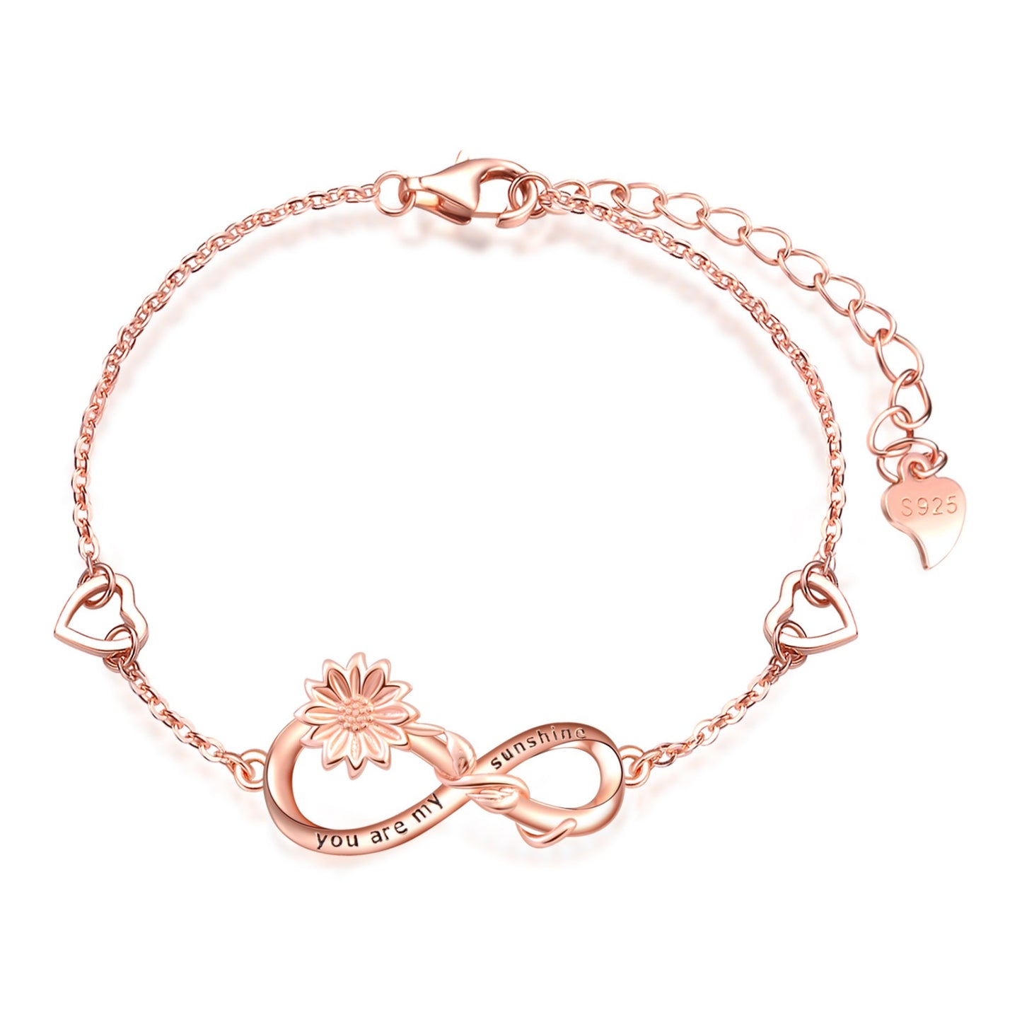 You Are My Sunshine Sunflower Infinity with Heart Symbol Bracelet
