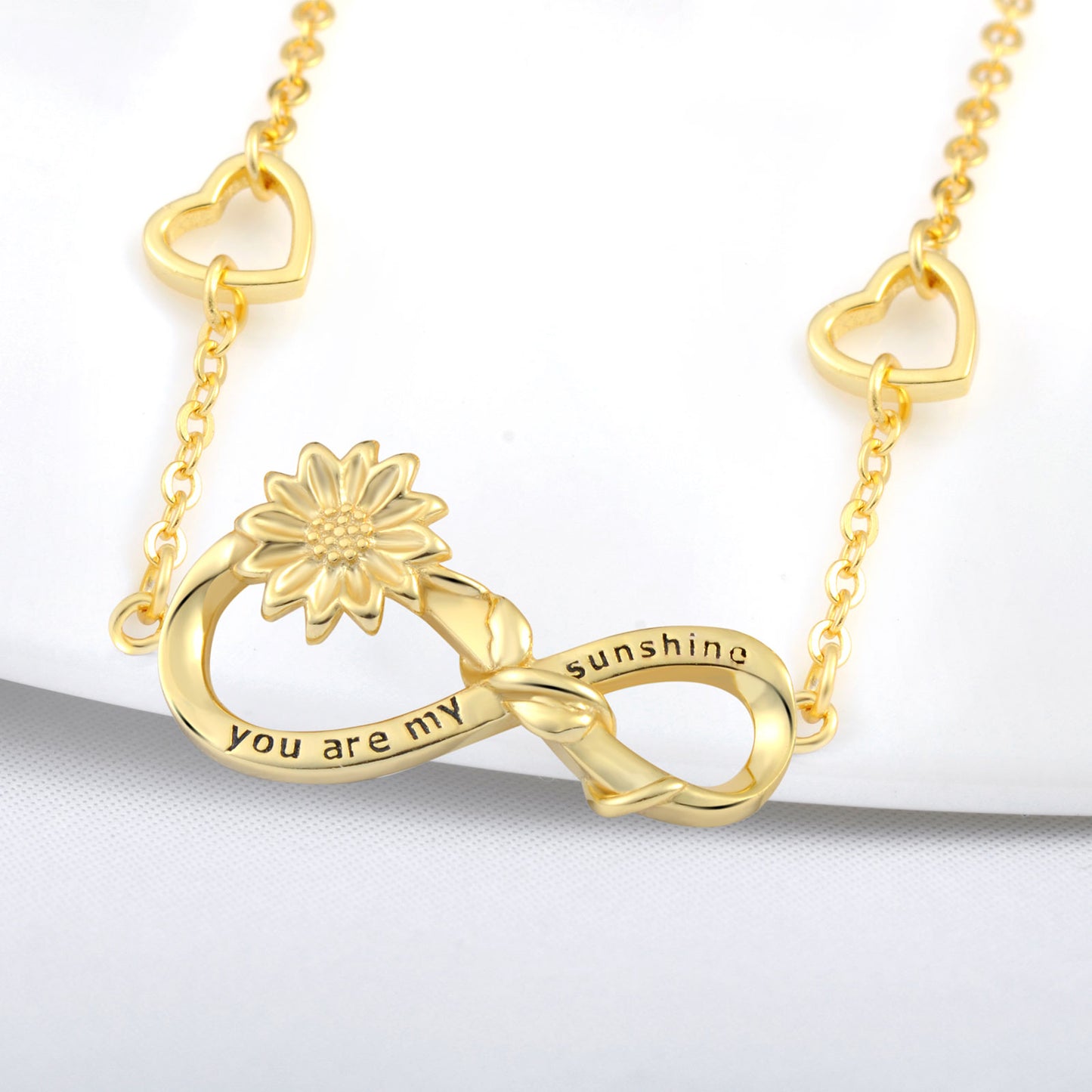 You Are My Sunshine Sunflower Infinity with Heart Symbol Bracelet