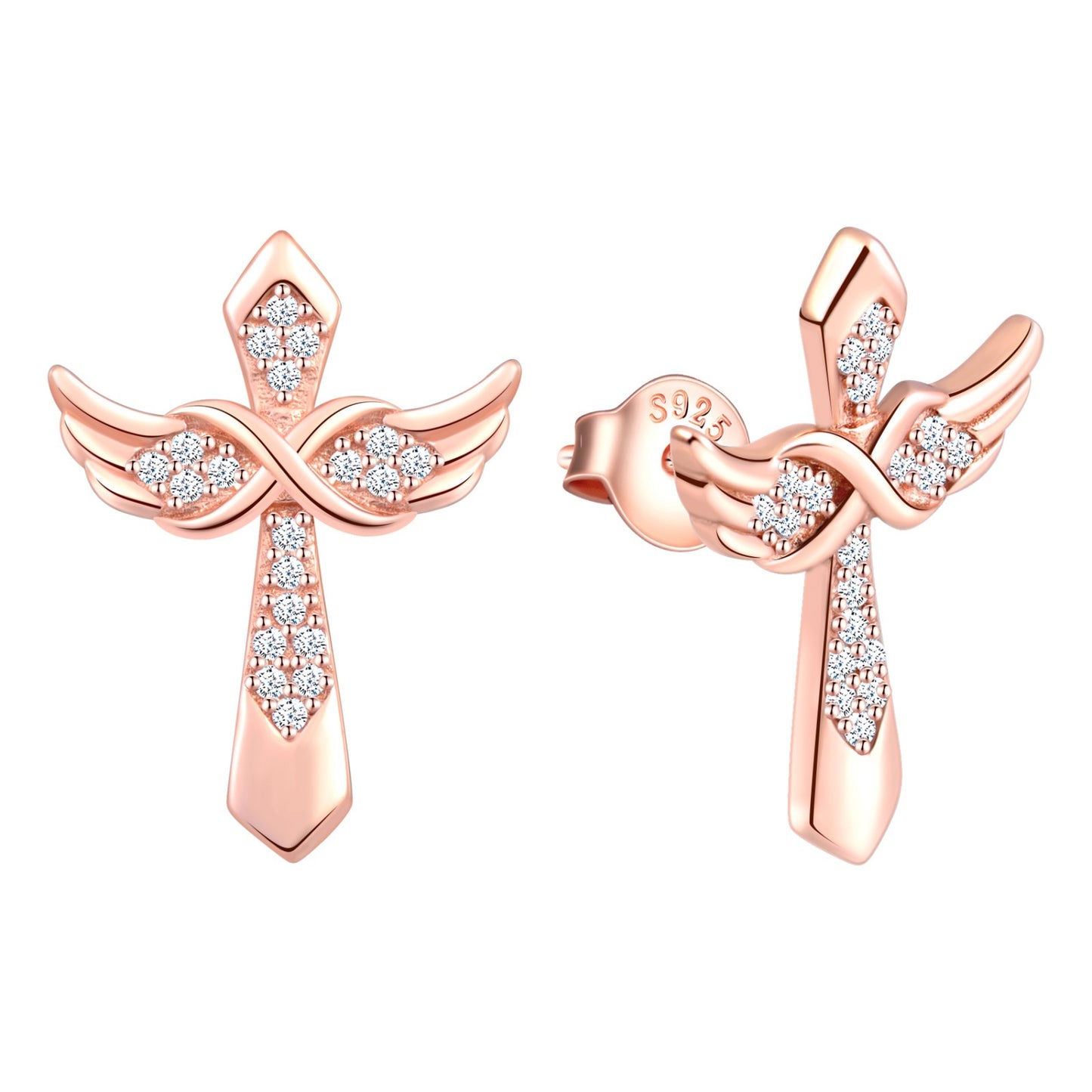 Angel Wing Infinity Cross Symbol CZ Stud Earrings