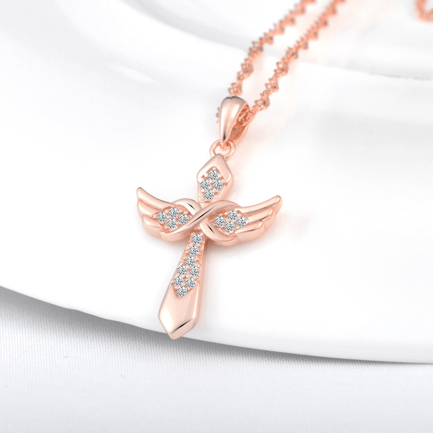 Angel Wings Infinity Cross CZ Necklace