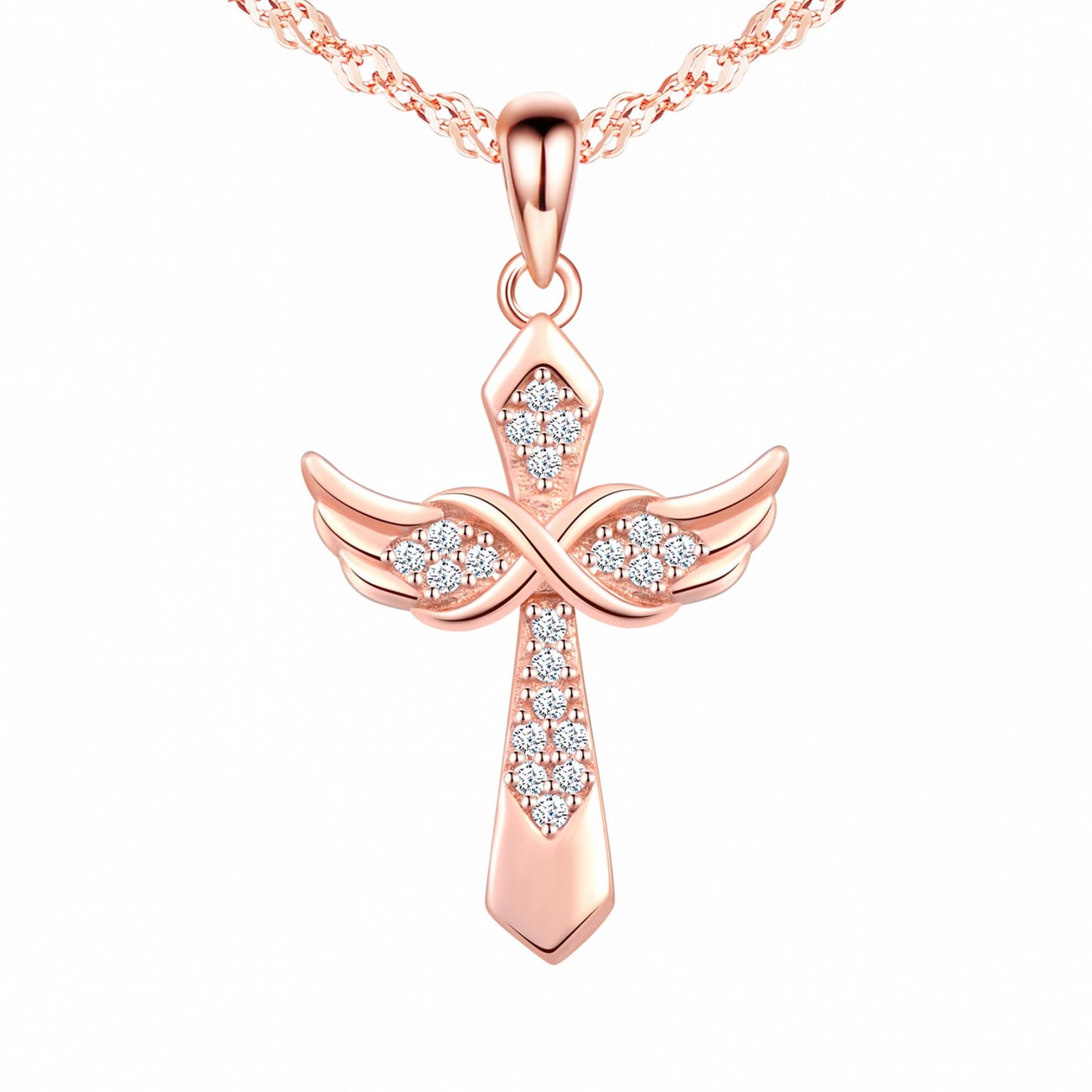 Angel Wings Infinity Cross CZ Necklace