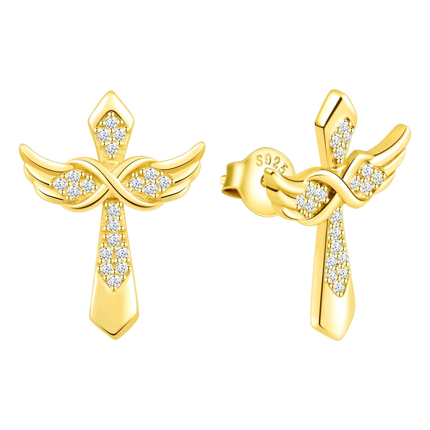 Angel Wing Infinity Cross Symbol CZ Stud Earrings