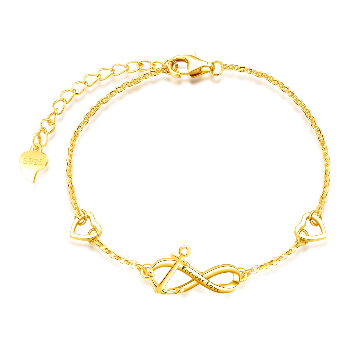 Forever Love Infinity with Anchor & Hearts Symbol Bracelet