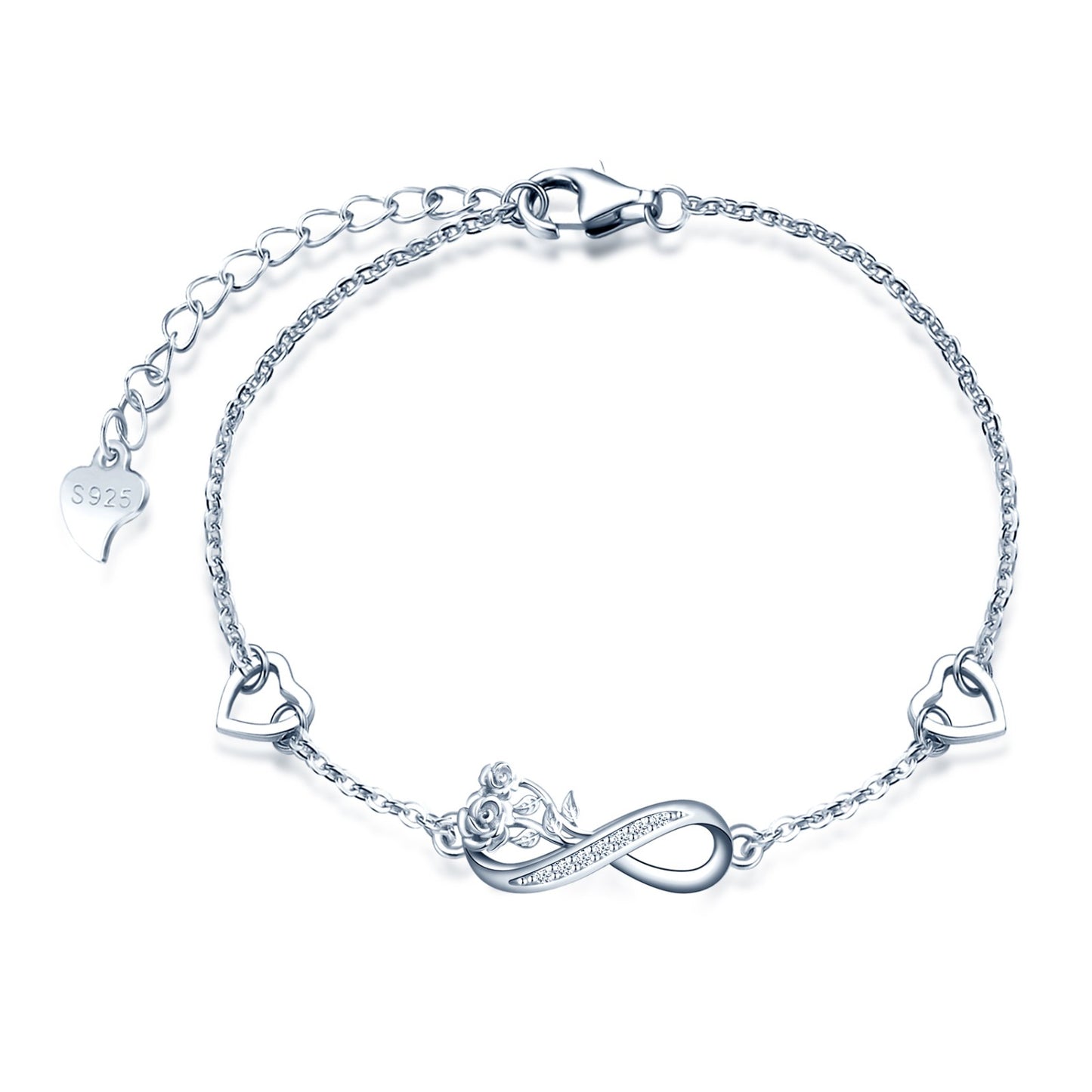 Infinity Roses with Heart Symbol CZ Bracelet