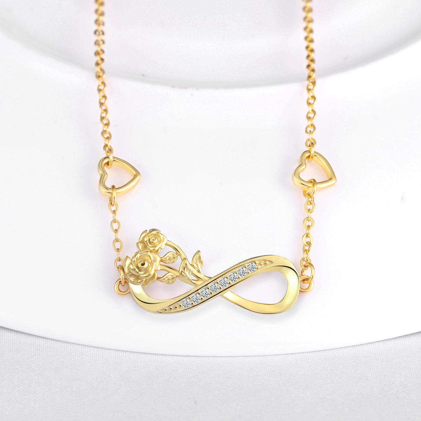 Infinity Roses with Heart Symbol CZ Bracelet