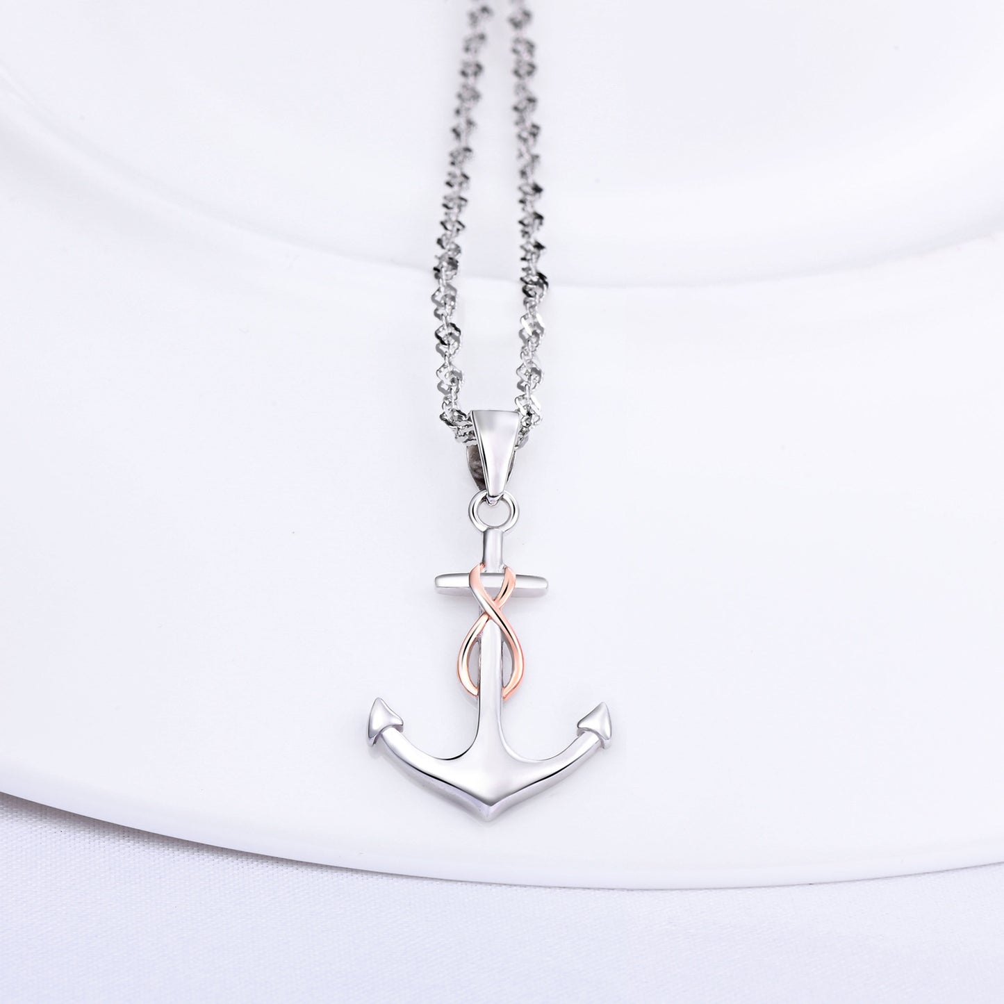 Vertical Infinity Anchor Two Tone Necklace