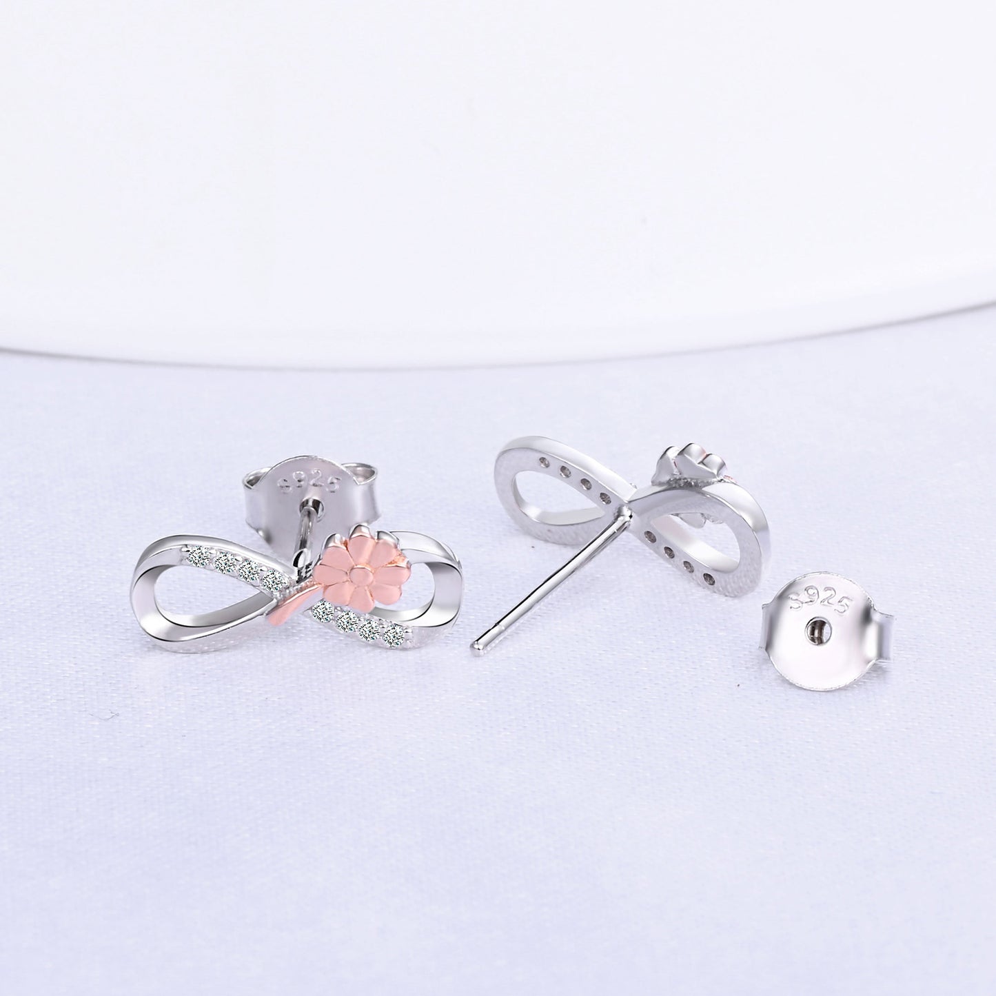 Infinity Clover Two Tone CZ Stud Earrings