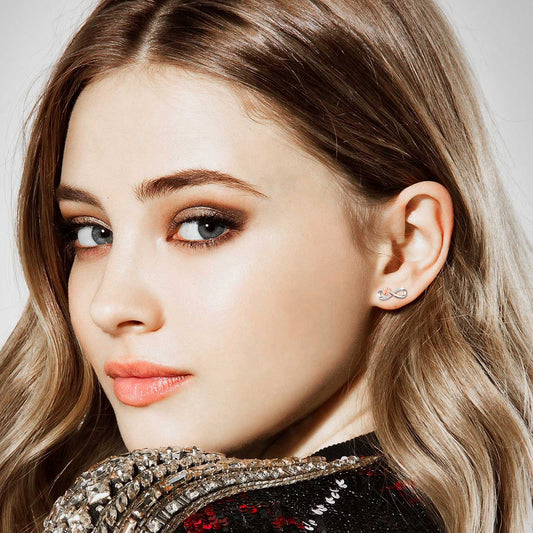 Infinity Clover Two Tone CZ Stud Earrings