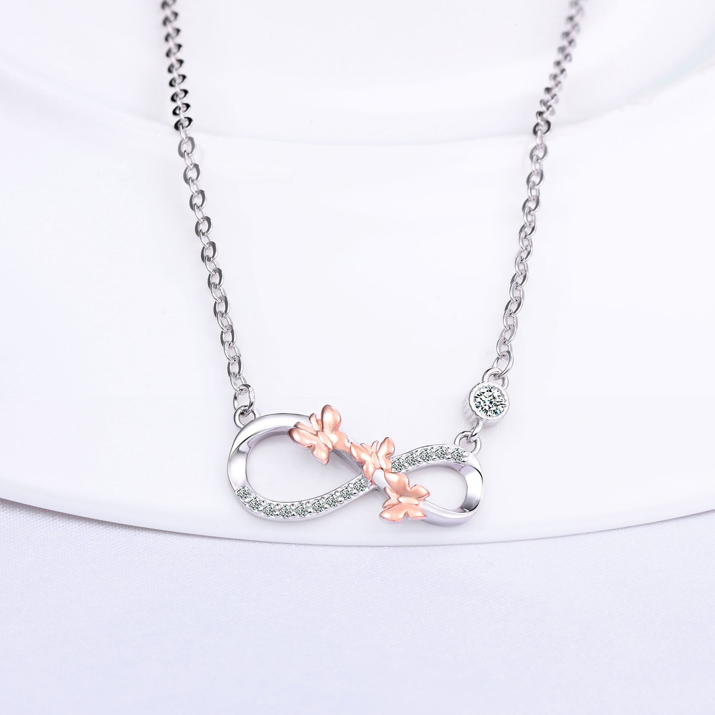 Infinity Butterfly Two Tone CZ Necklace