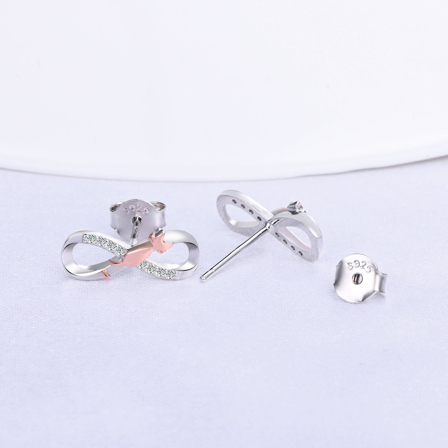 Infinity Cat Two Tone CZ Stud Earrings