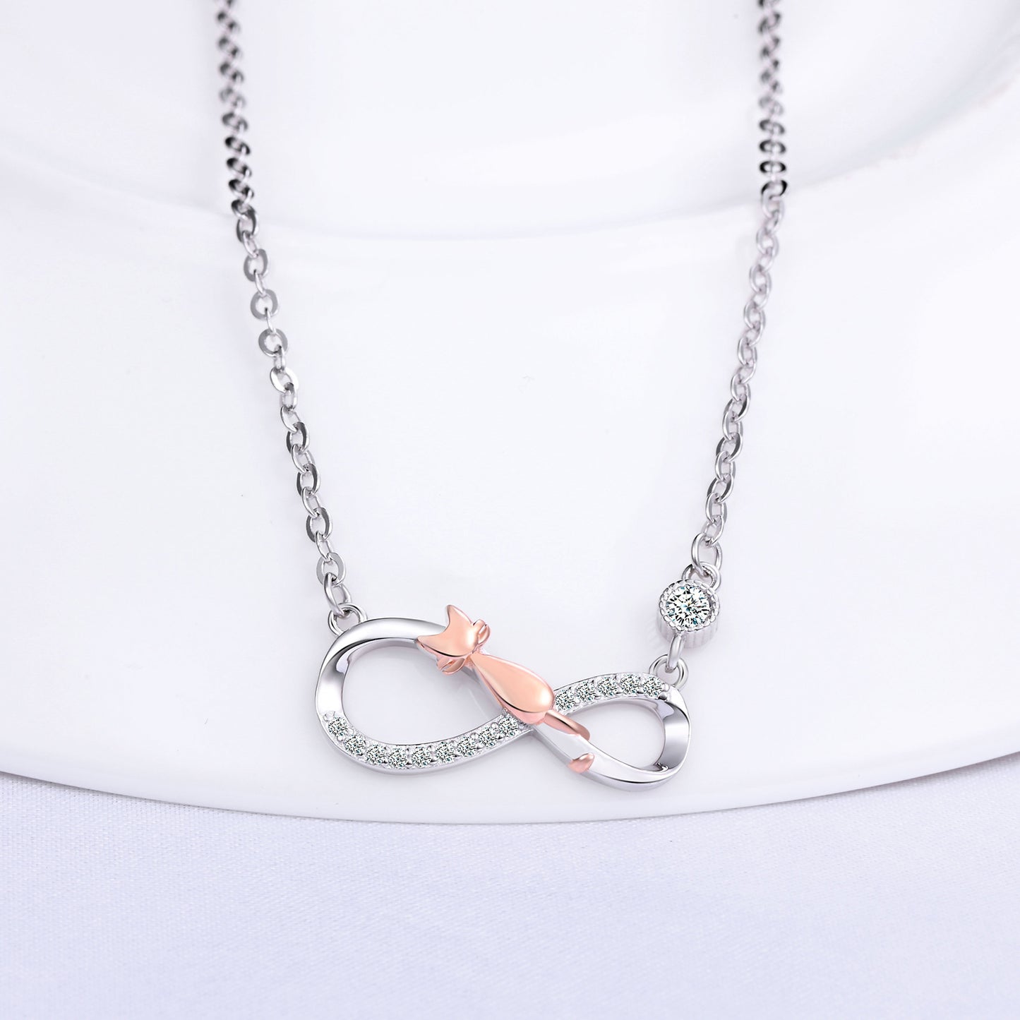 Infinity Cat Two Tone CZ Necklace