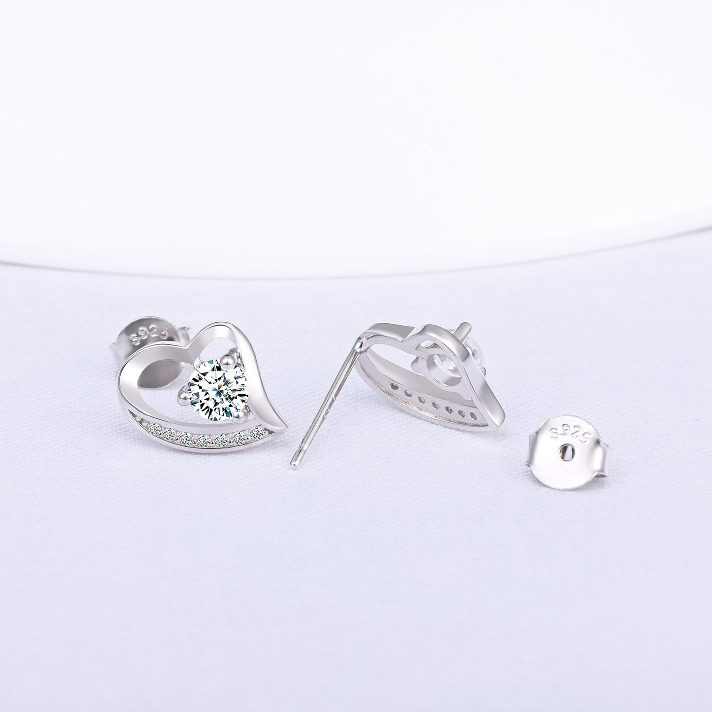 CZ Heart Stud Earrings