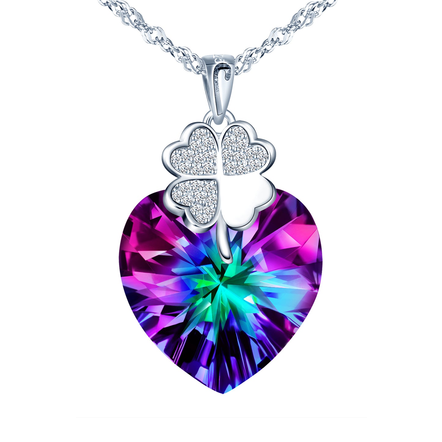 Zircon Clover Crystal Heart Necklace