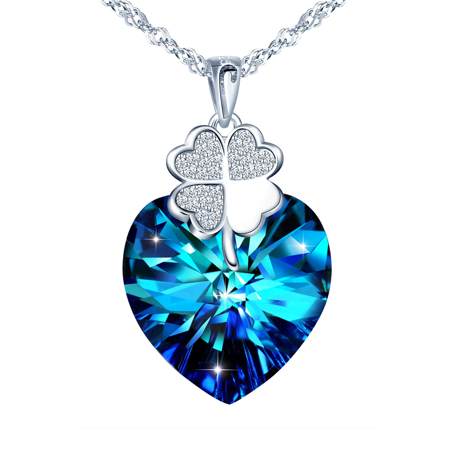 Zircon Clover Crystal Heart Necklace