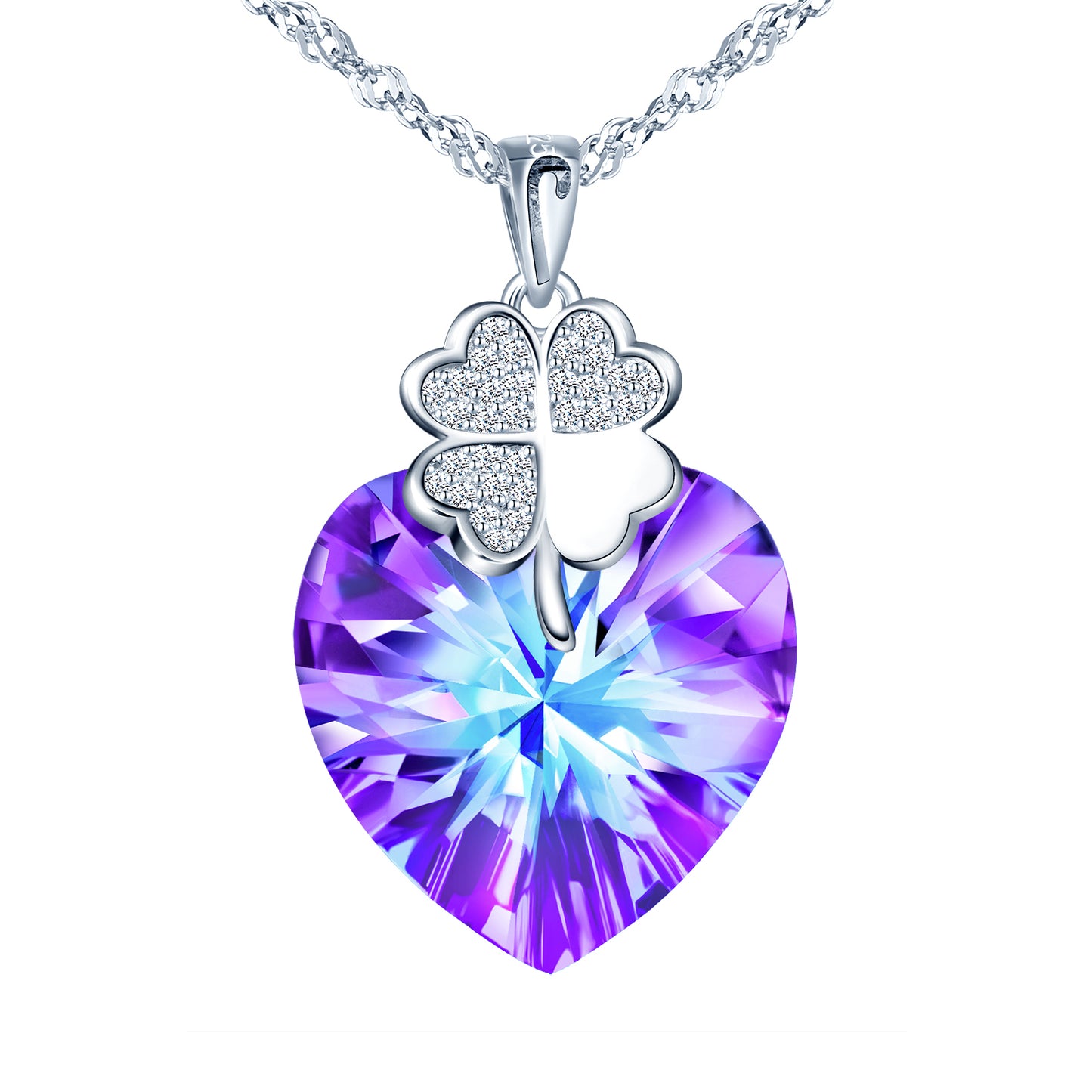 Zircon Clover Crystal Heart Necklace