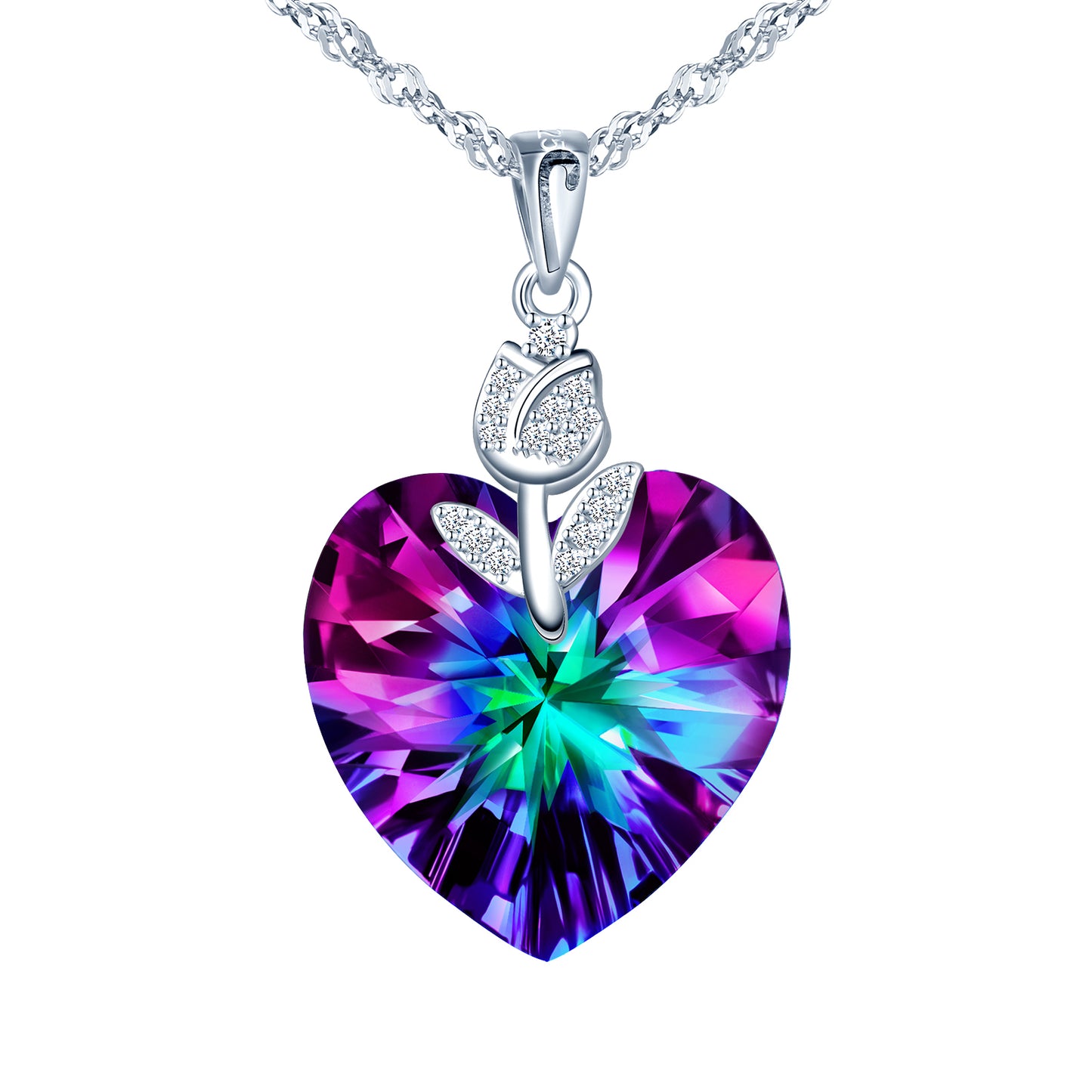 Zircon Rose Crystal Heart Necklace