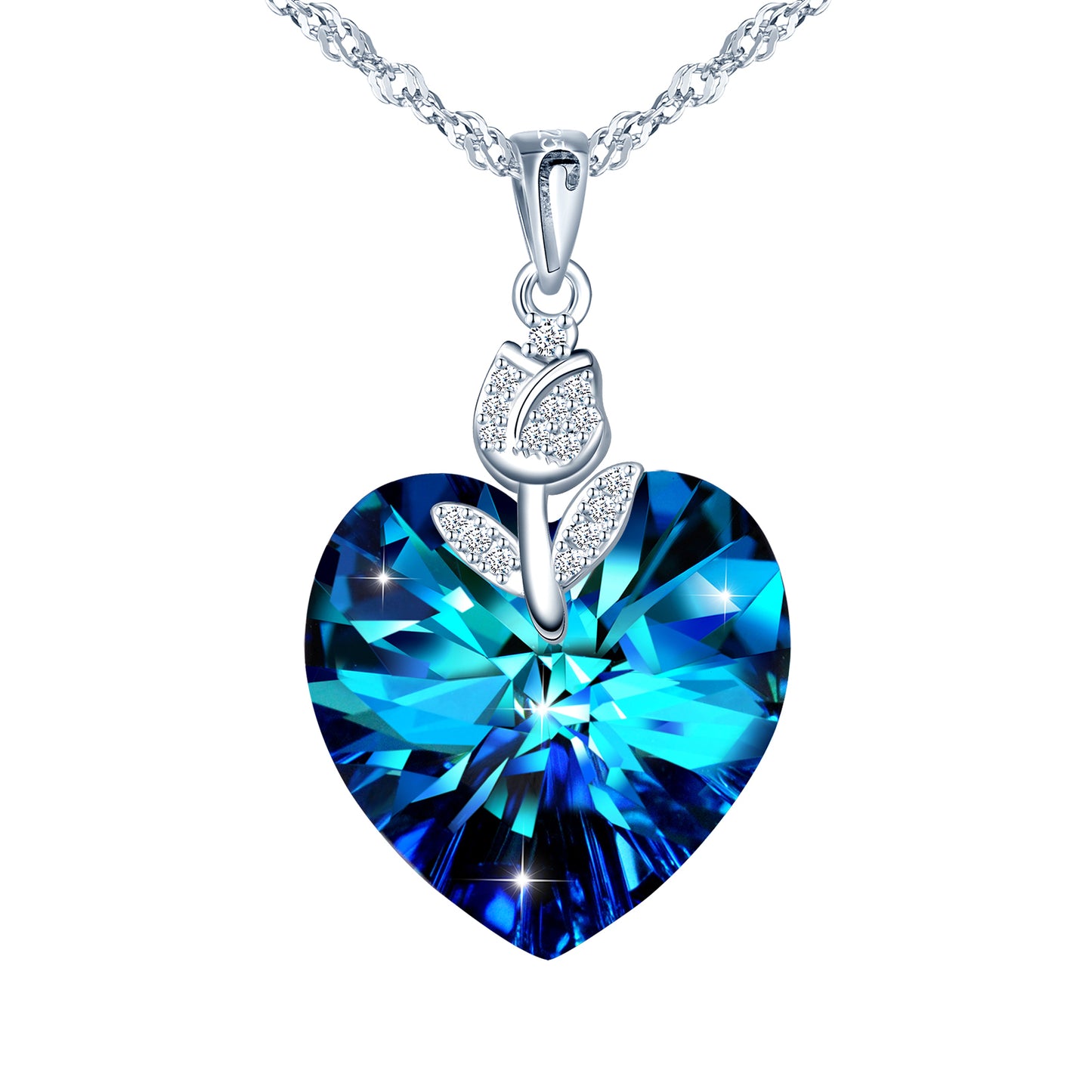 Zircon Rose Crystal Heart Necklace