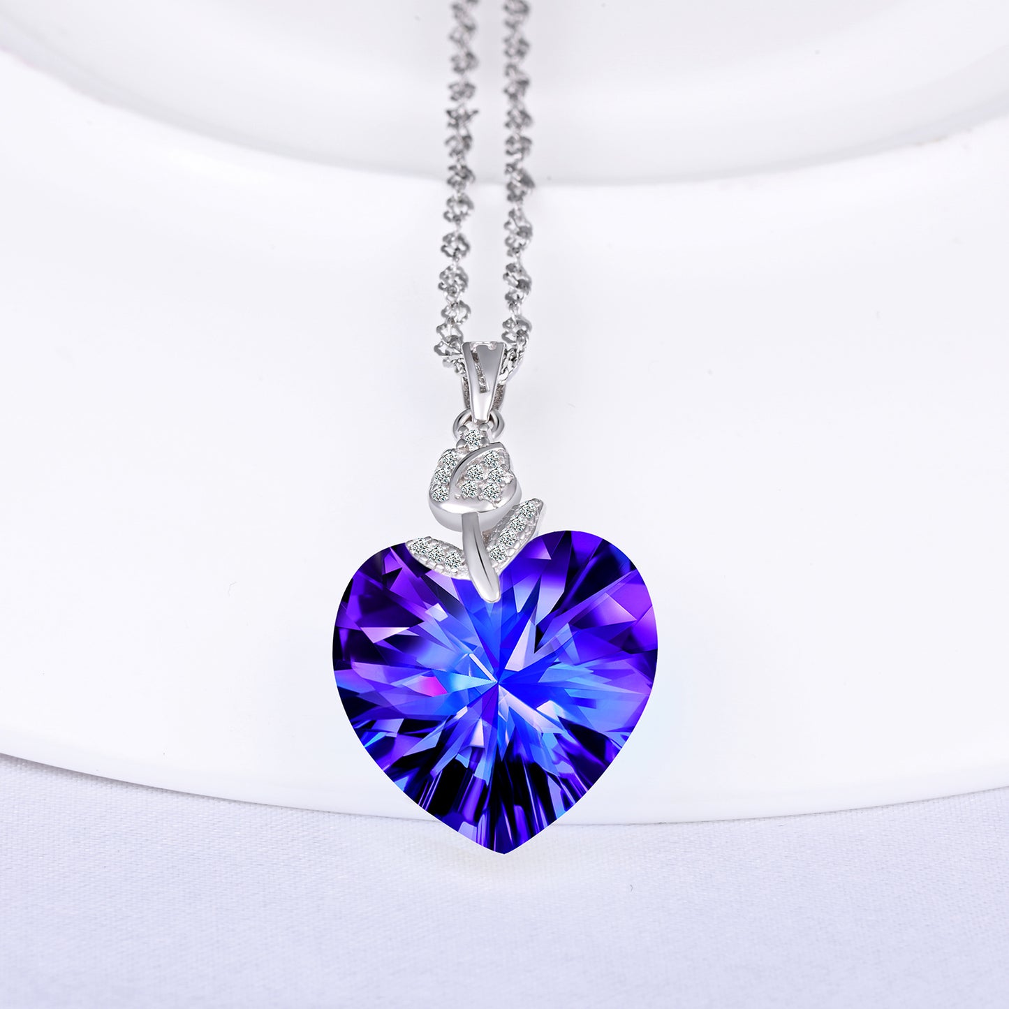 Zircon Rose Crystal Heart Necklace