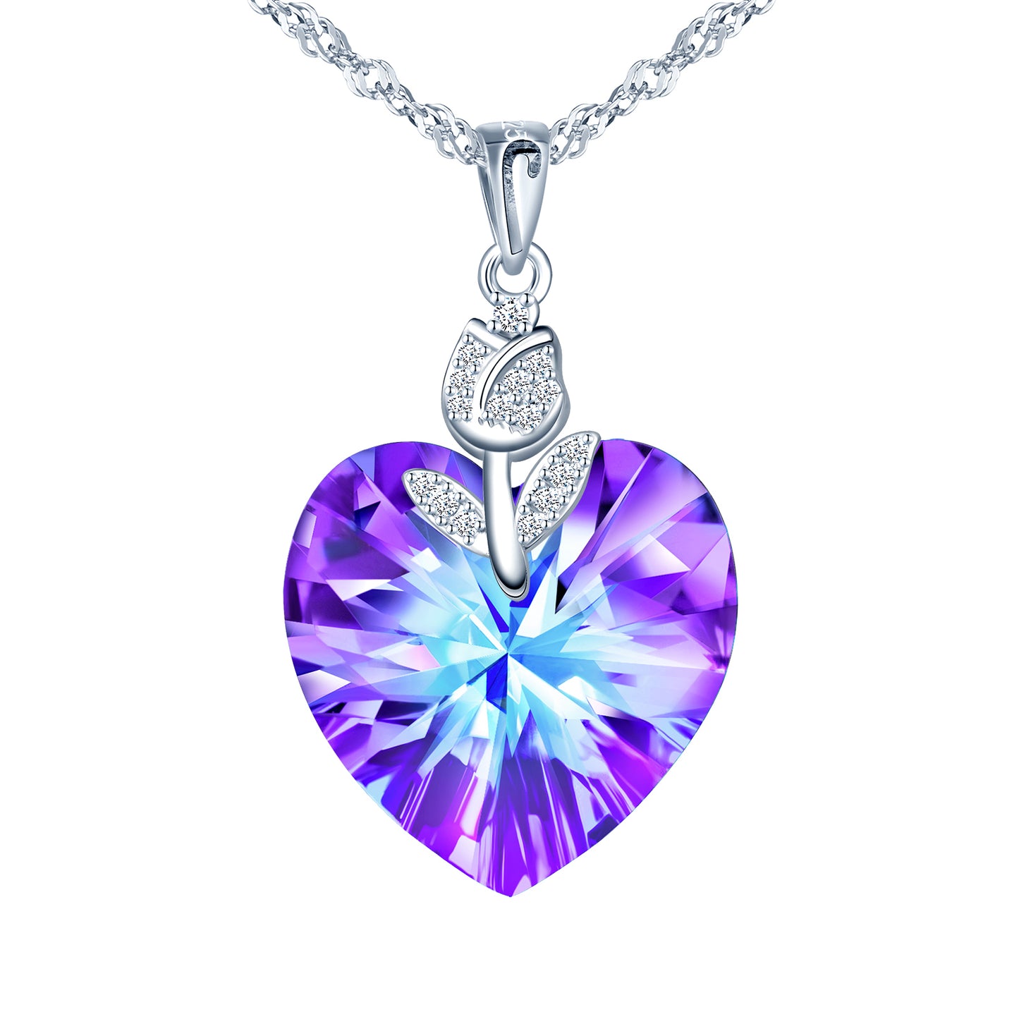 Zircon Rose Crystal Heart Necklace