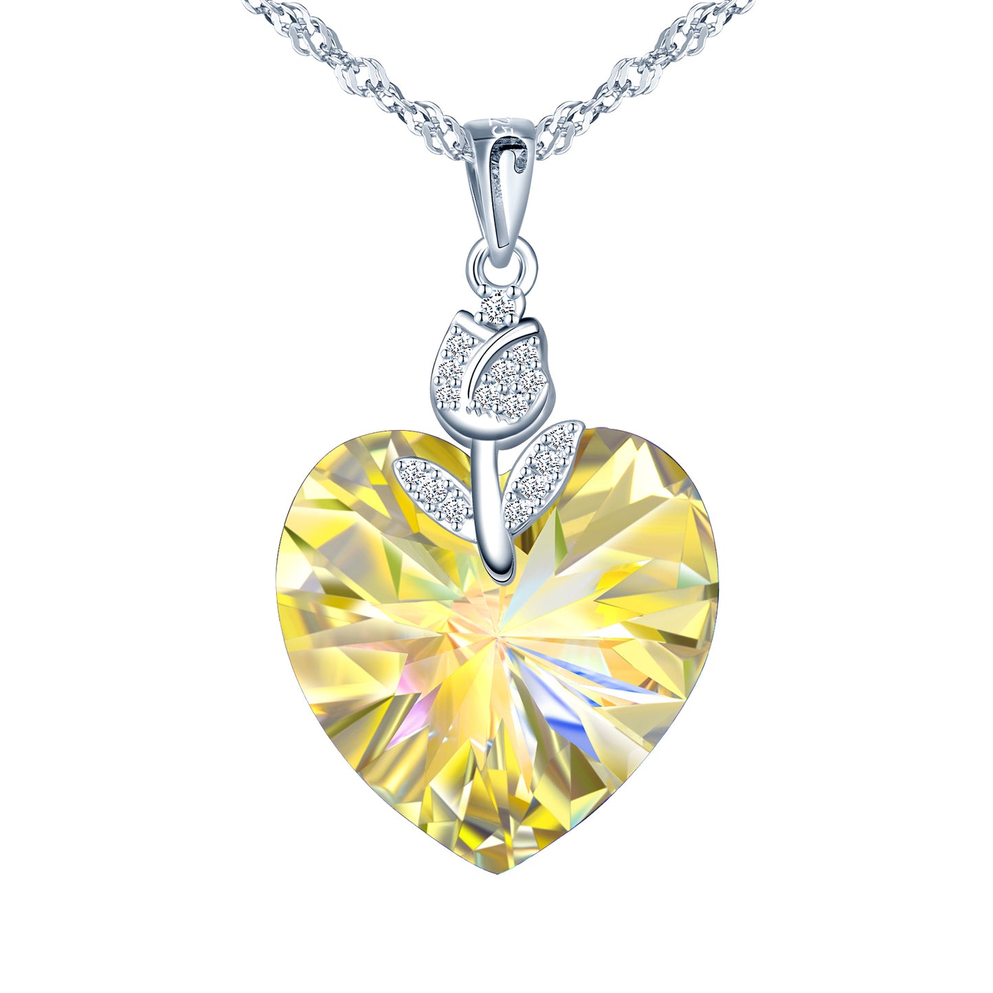 Zircon Rose Crystal Heart Necklace