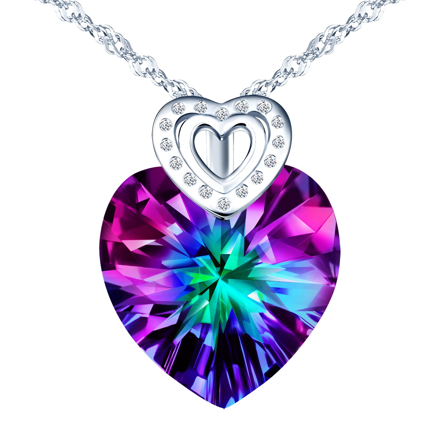 Crystal & Zircon Hearts Necklace