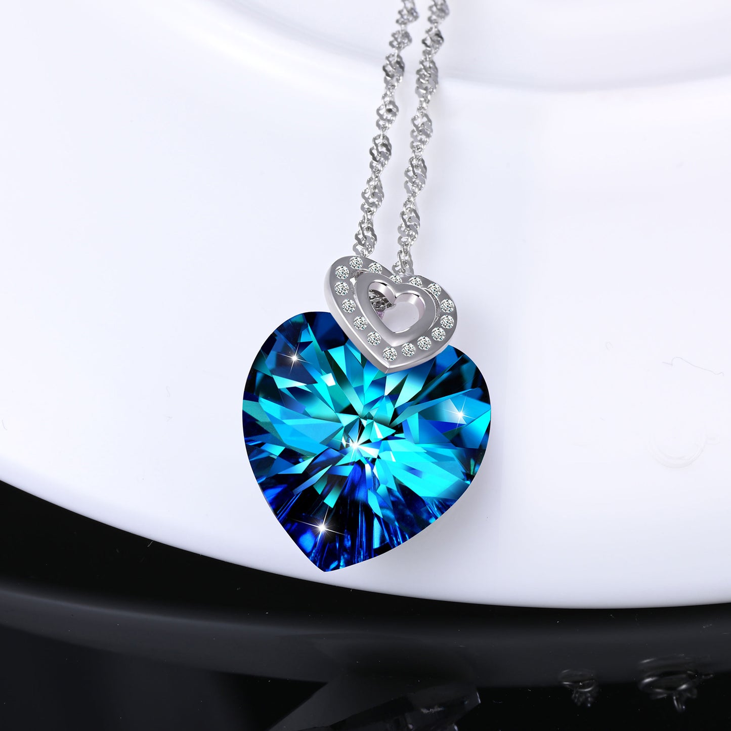 Crystal & Zircon Hearts Necklace