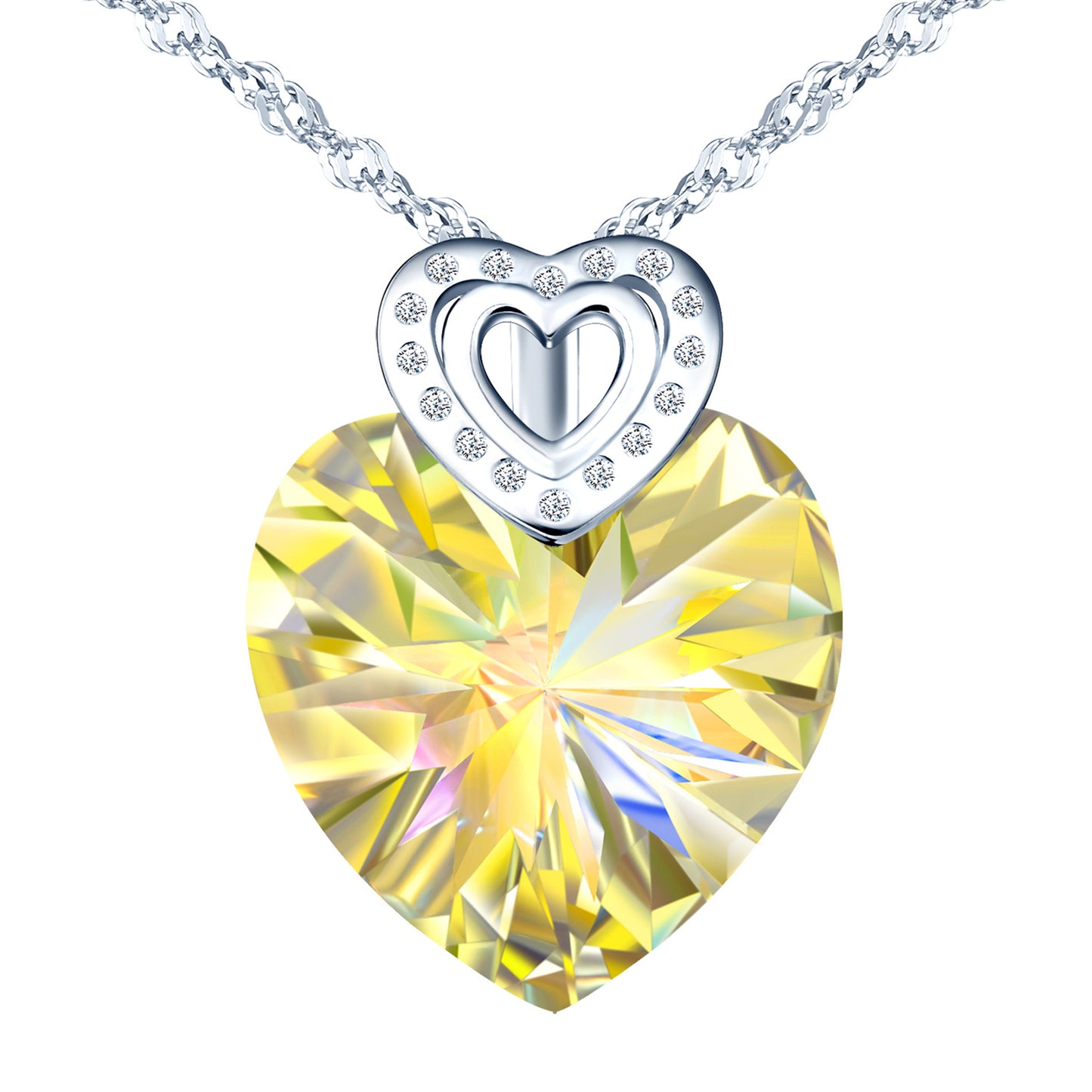 Crystal & Zircon Hearts Necklace