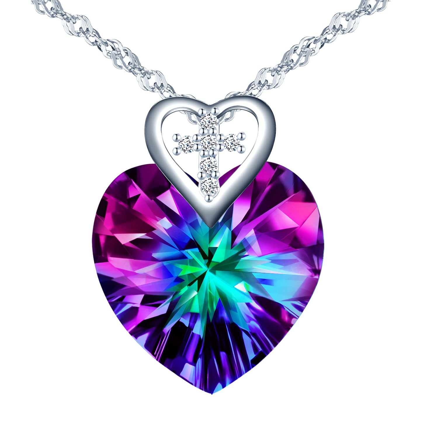 Cross Heart Crystal CZ Necklace