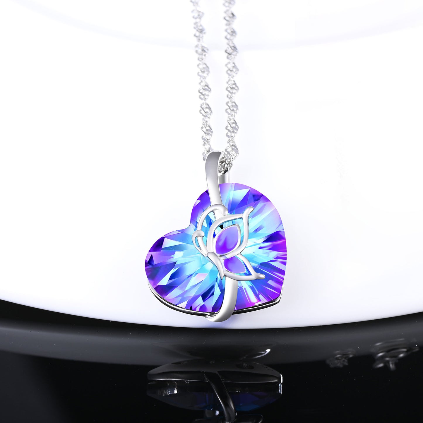 Butterfly Heart Crystal Necklace