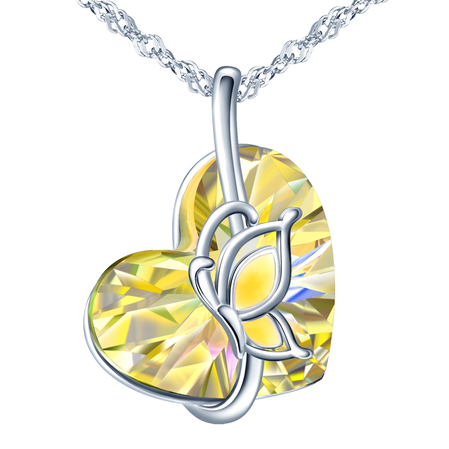 Butterfly Heart Crystal Necklace