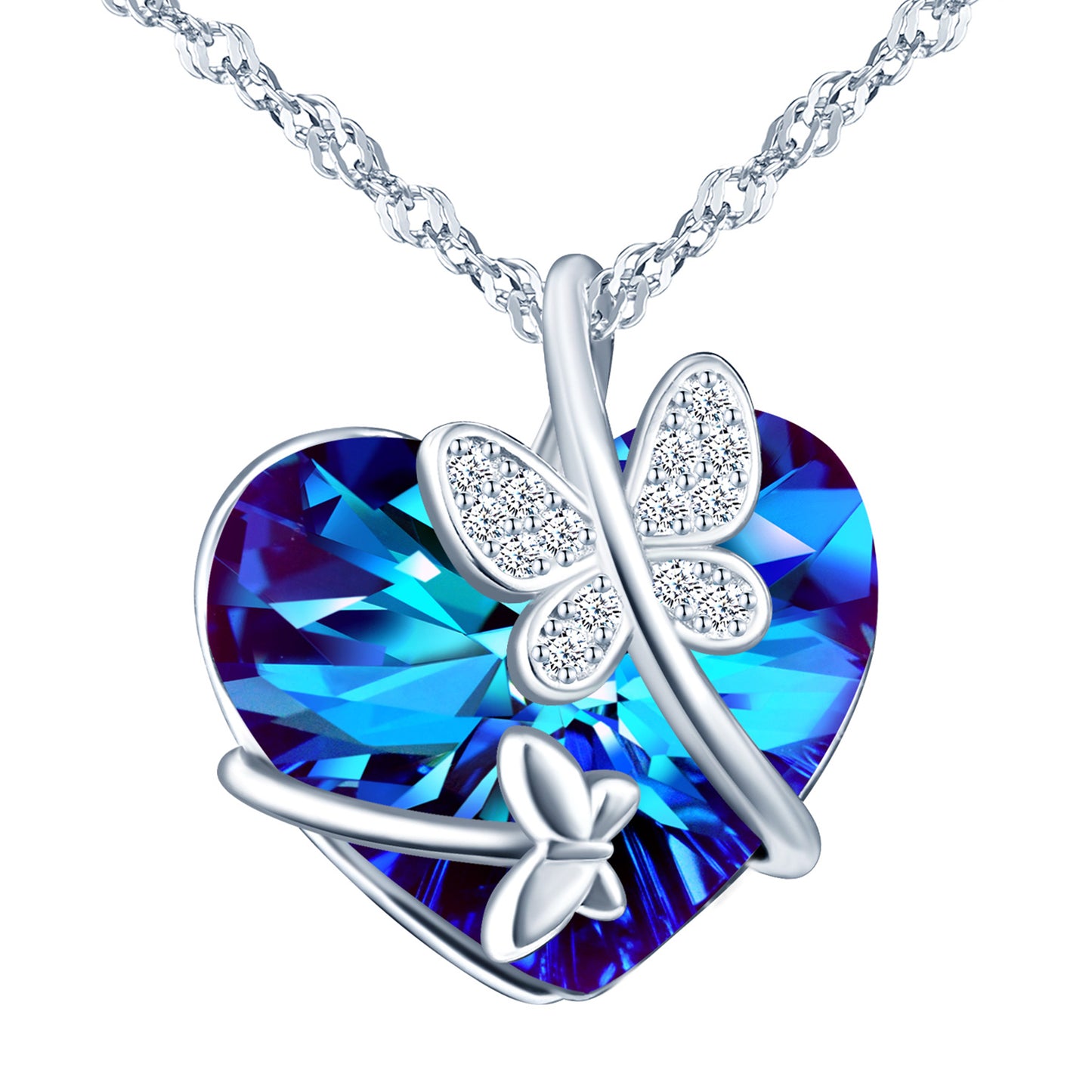 Butterfly with Heart Crystal CZ Necklace