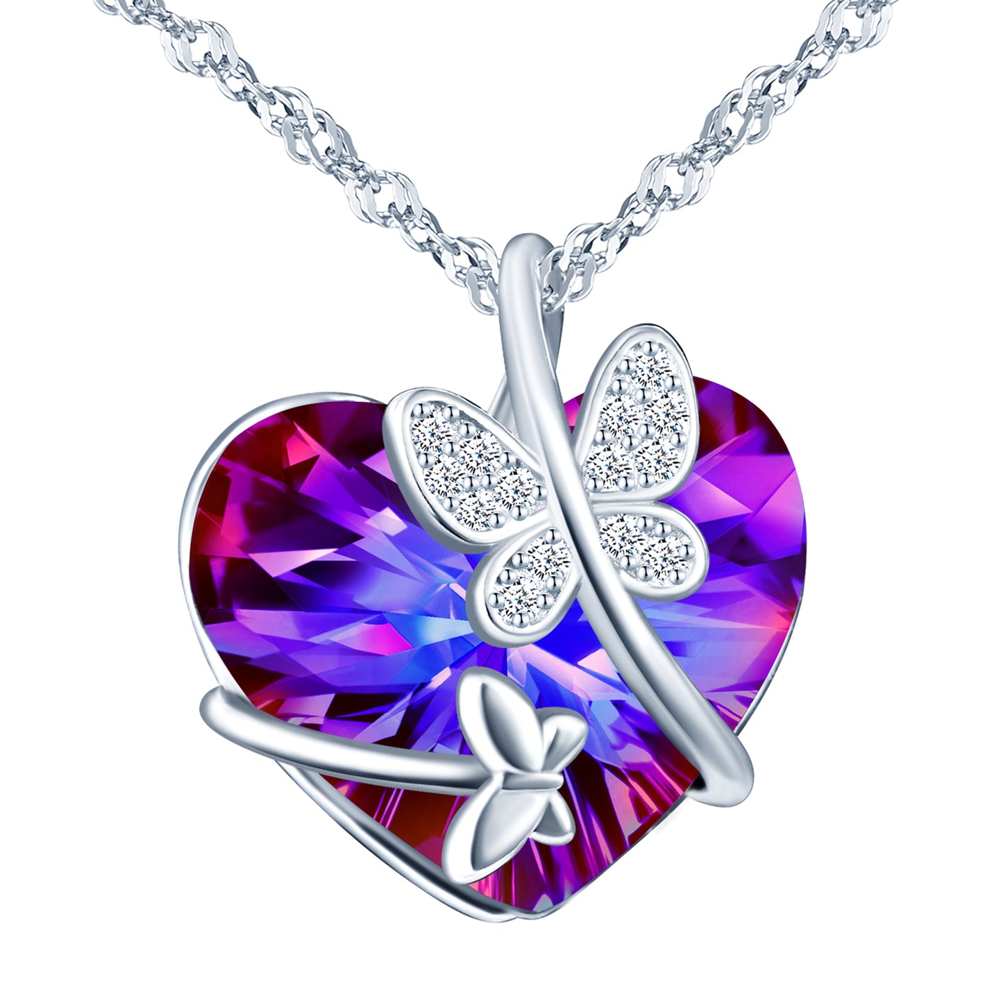 Butterfly with Heart Crystal CZ Necklace