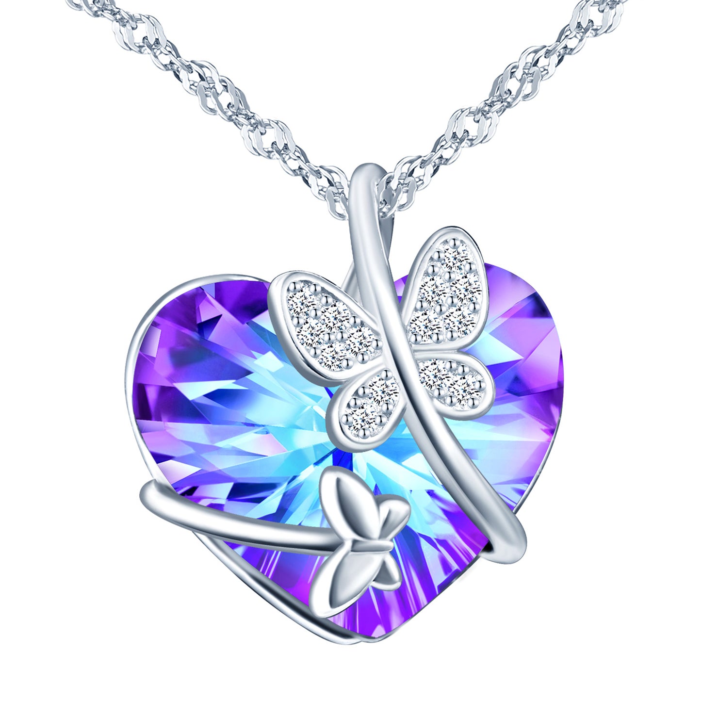 Butterfly with Heart Crystal CZ Necklace