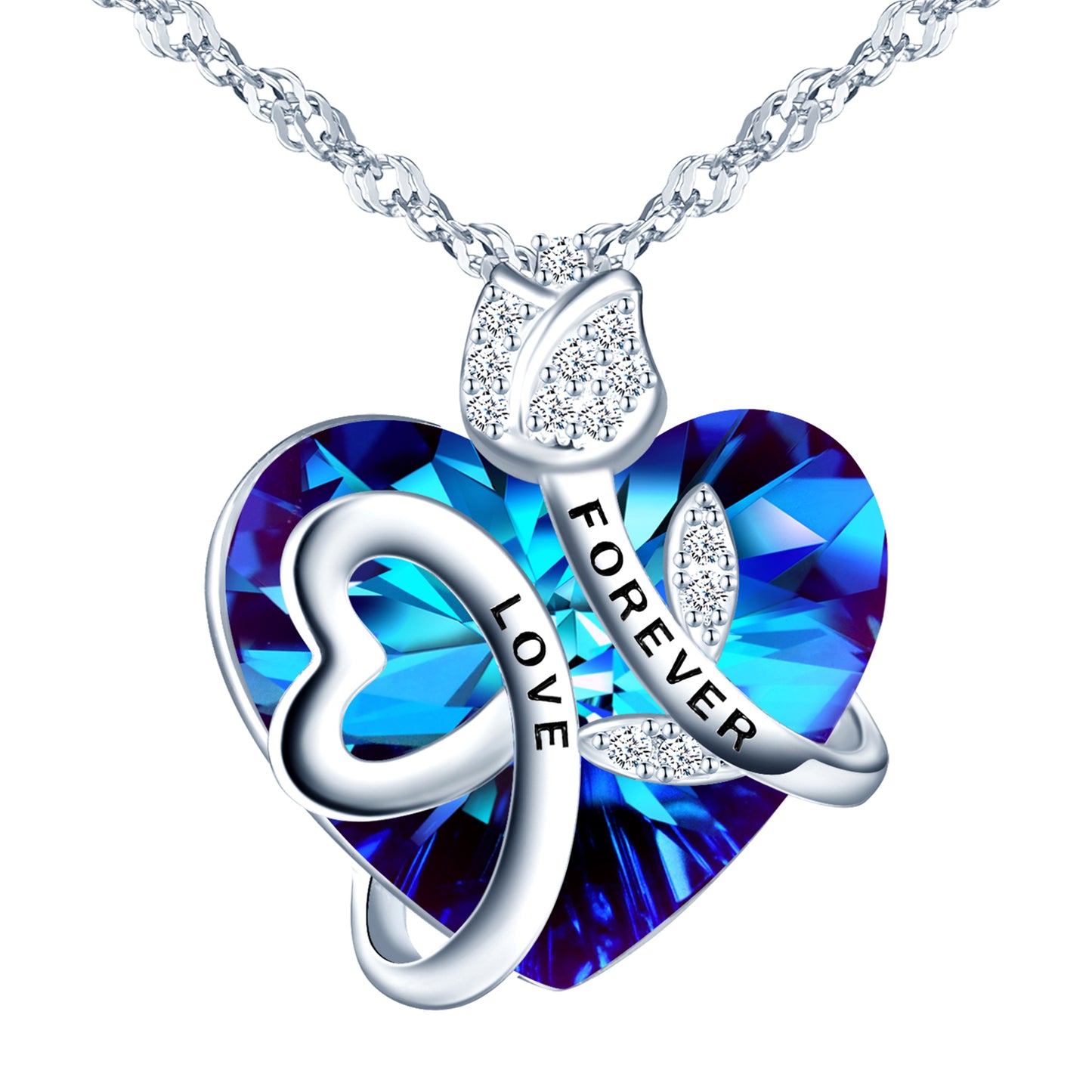Forever Love Rose with Heart Crystal Zircon Necklace