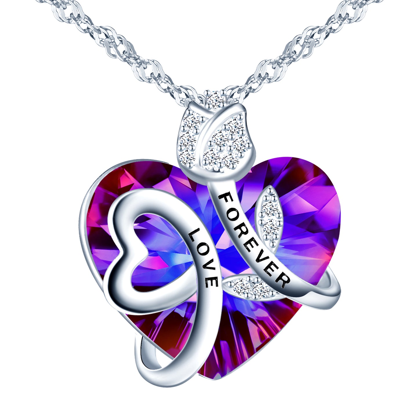 Forever Love Rose with Heart Crystal Zircon Necklace