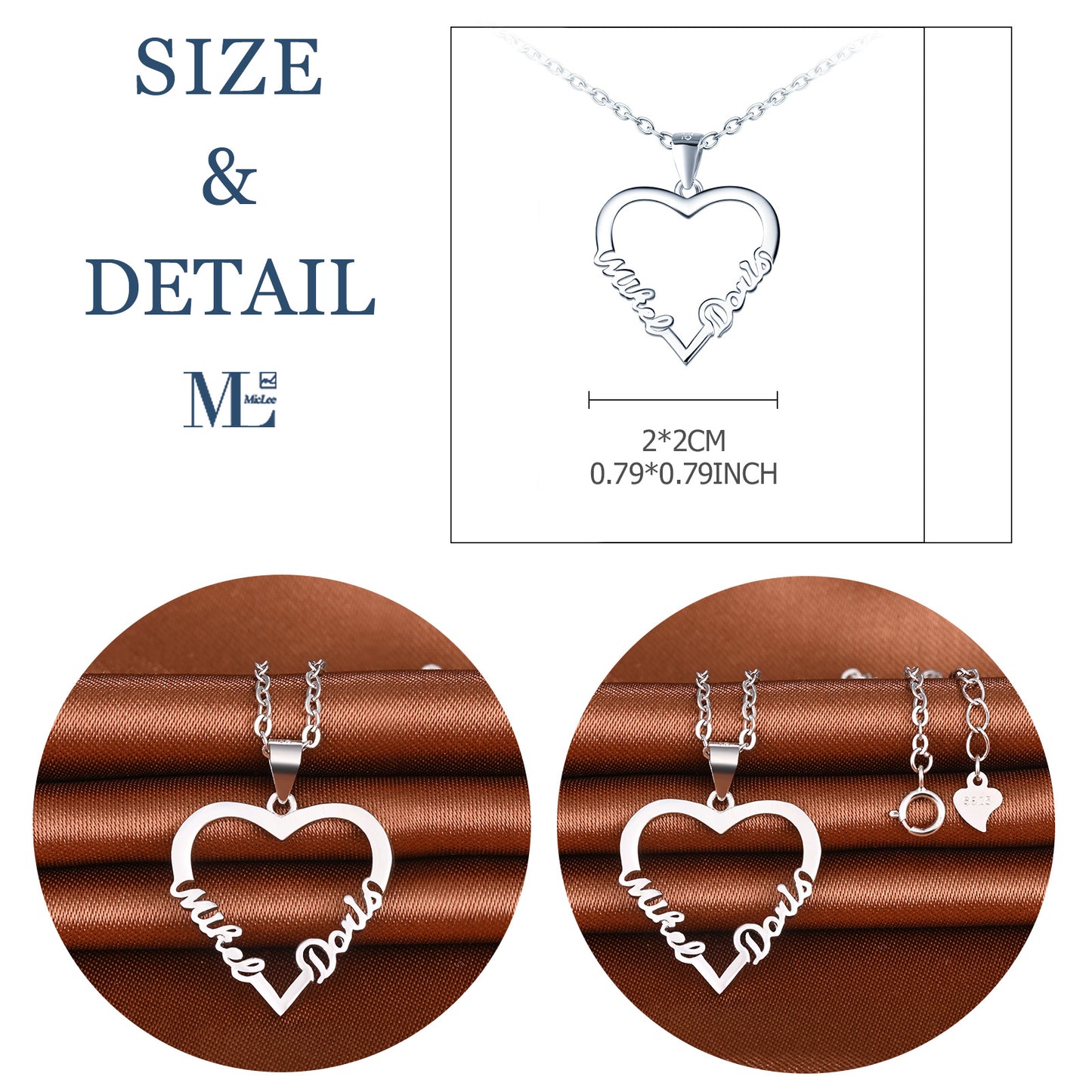Infinionly Sterling Silver Custom Heart Two Name Personalized Neacklace