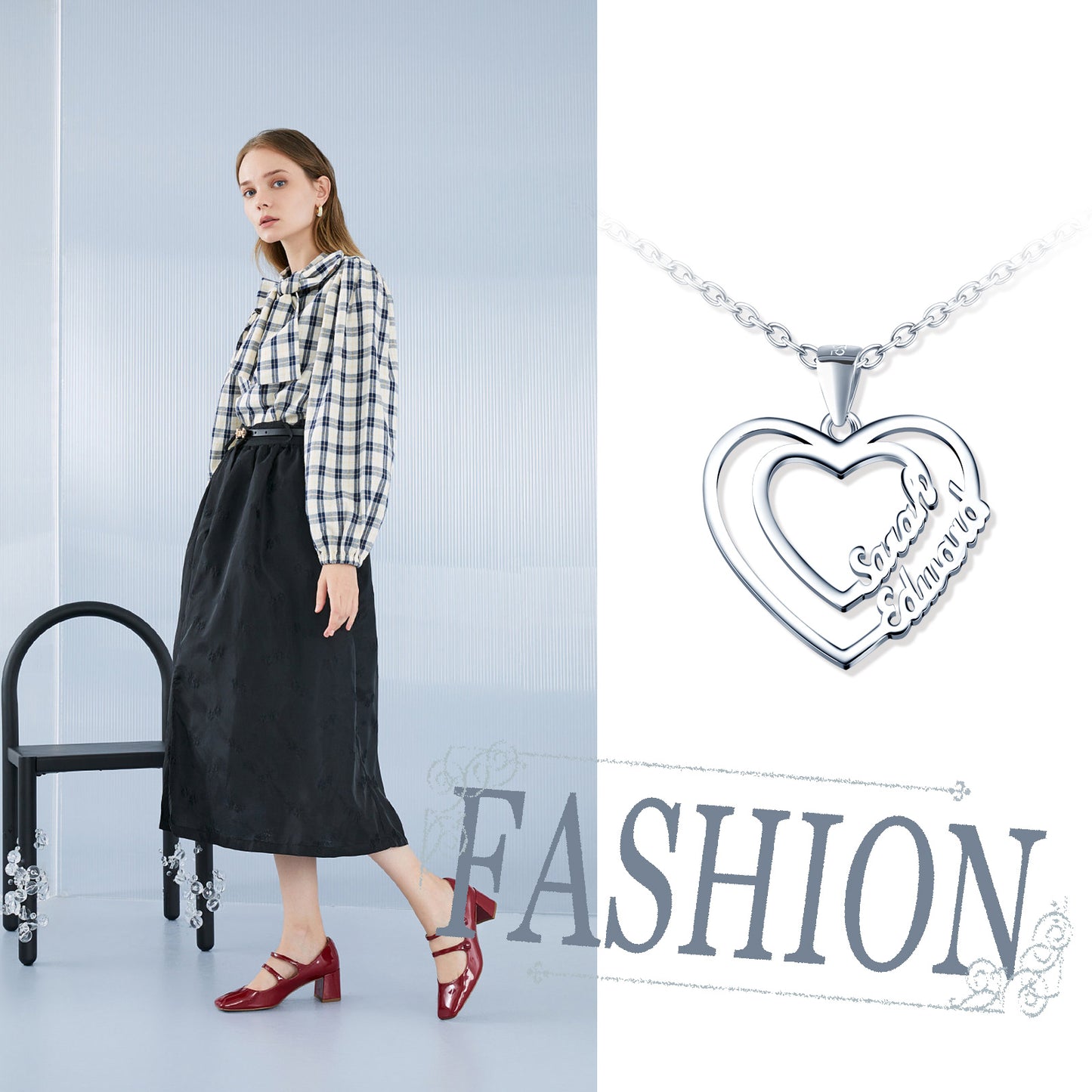 Infinionly Sterling Silver Overlapping Heart Two Name Necklace