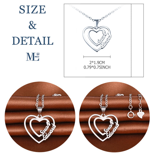 Infinionly Sterling Silver Overlapping Heart Two Name Necklace