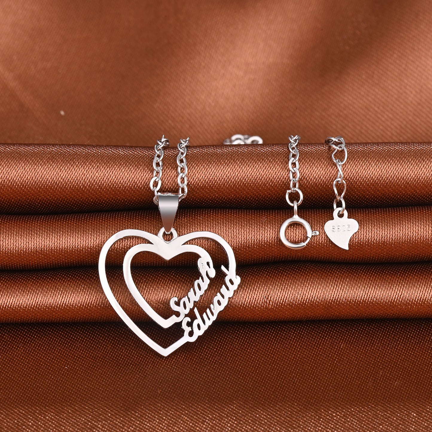 Infinionly Sterling Silver Overlapping Heart Two Name Necklace