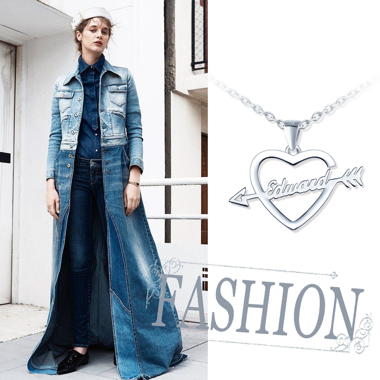 Infinionly Sterling Silver Arrow through the heart Name Necklace