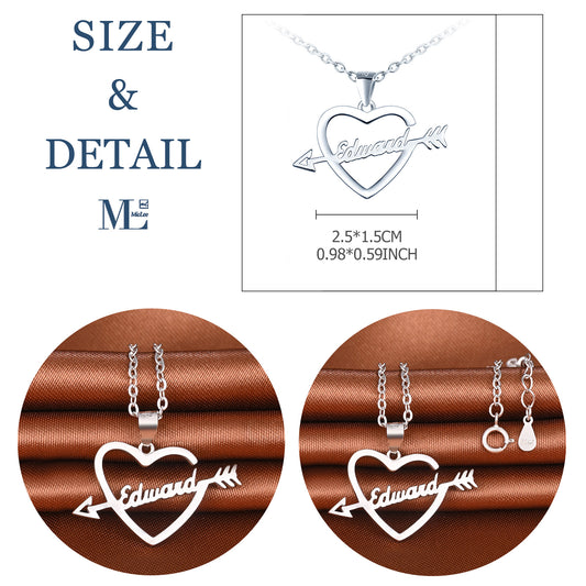 Infinionly Sterling Silver Arrow through the heart Name Necklace