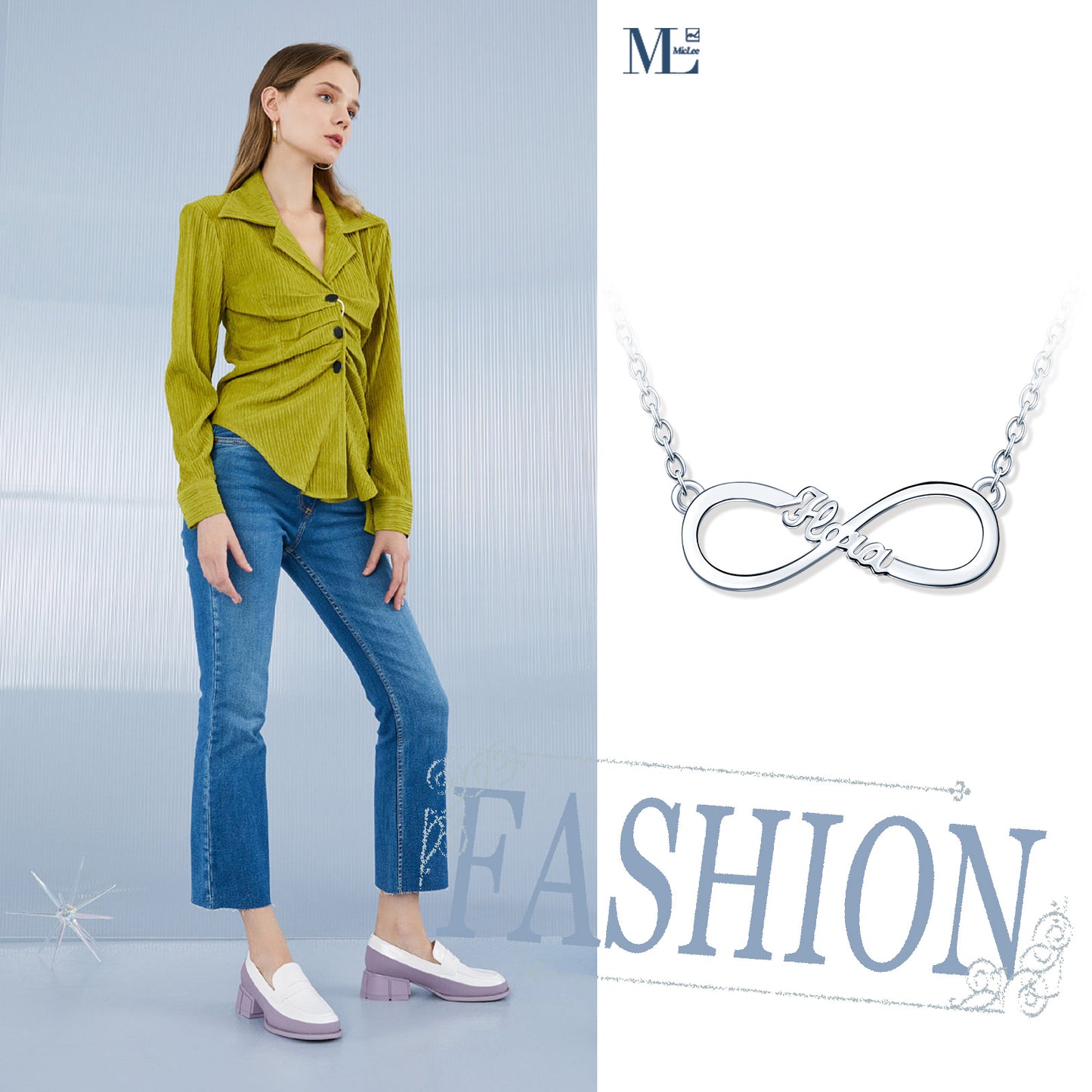 Infinionly Sterling Silver Classical Style Personalized Name Necklace
