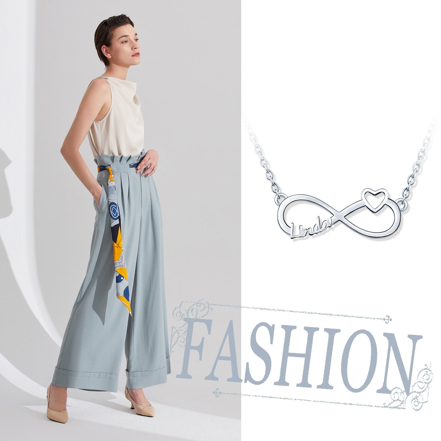 Infinionly Sterling Silver Classical Style With Little Heart Personalized Name Necklace