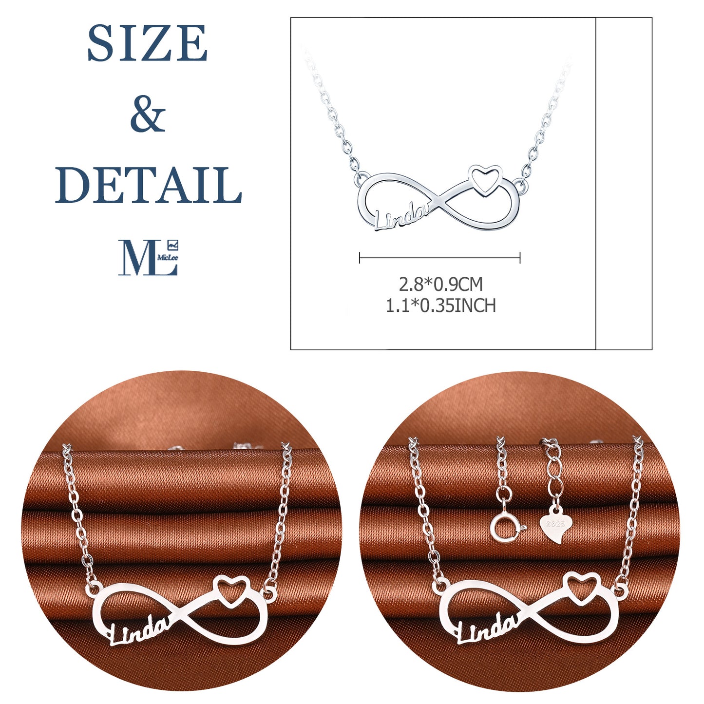 Infinionly Sterling Silver Classical Style With Little Heart Personalized Name Necklace