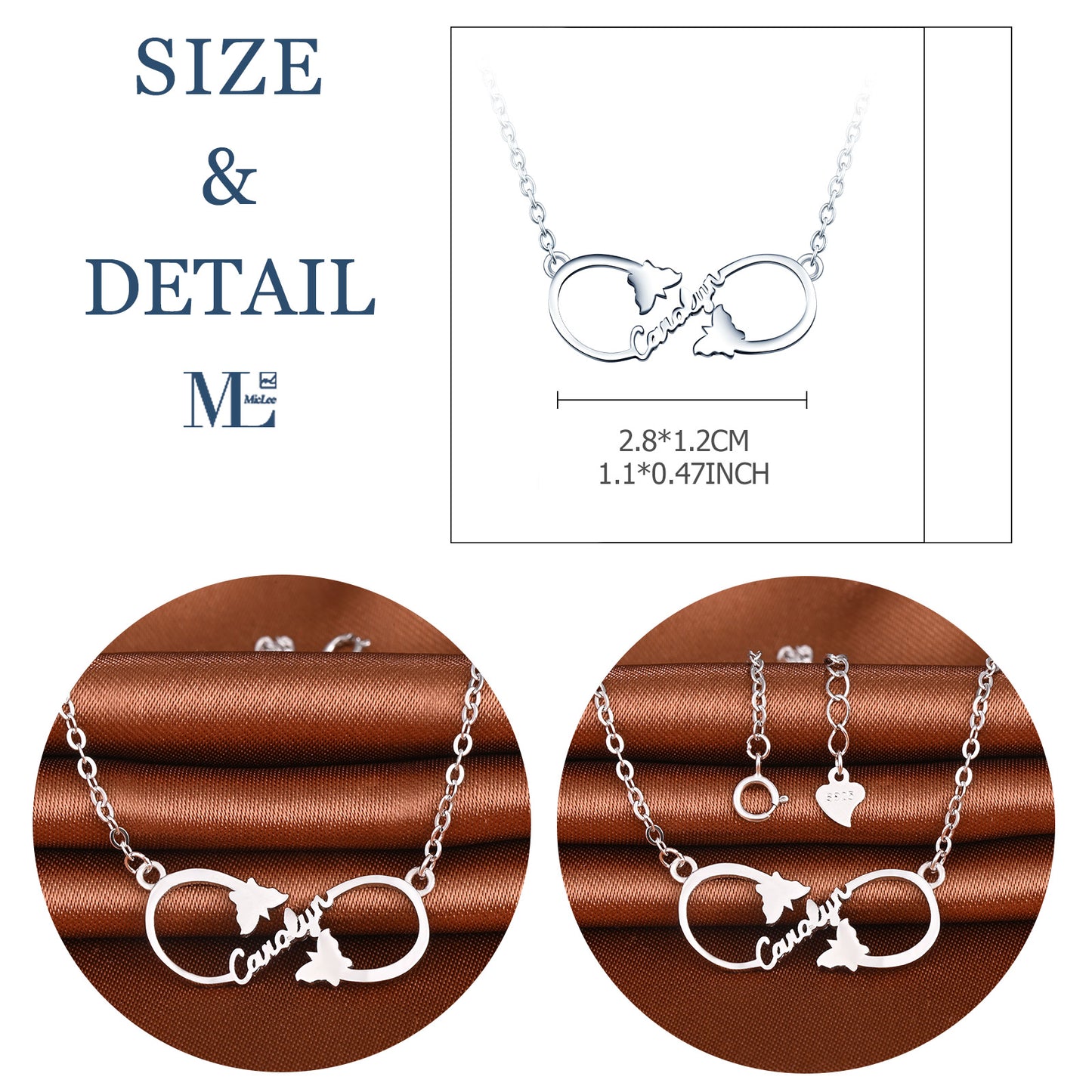 Infinionly Sterling Silver Classical Style With Little Two Butterflies Personalized Name Necklace