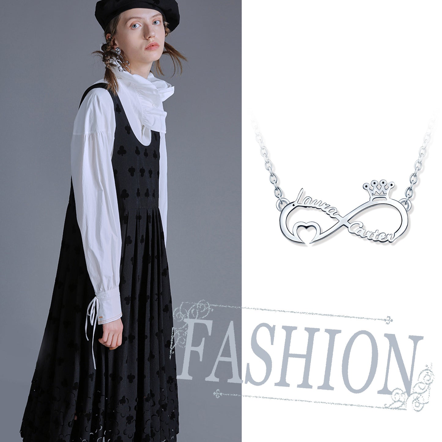 Infinionly Sterling Silver Classical Style With Little Heart And Crown Personalized Name Necklace