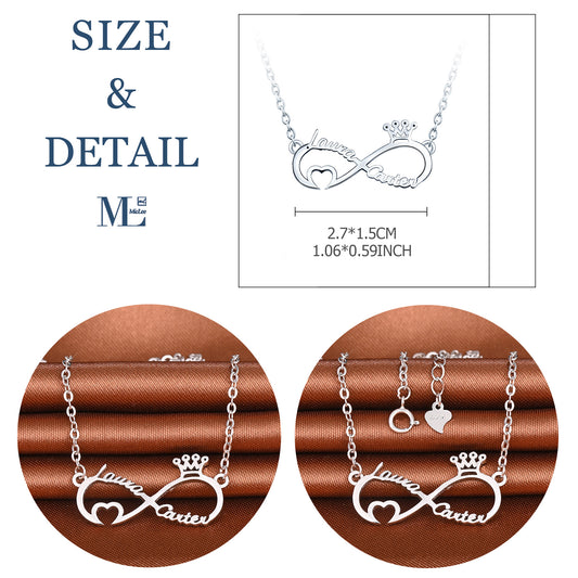 Infinionly Sterling Silver Classical Style With Little Heart And Crown Personalized Name Necklace
