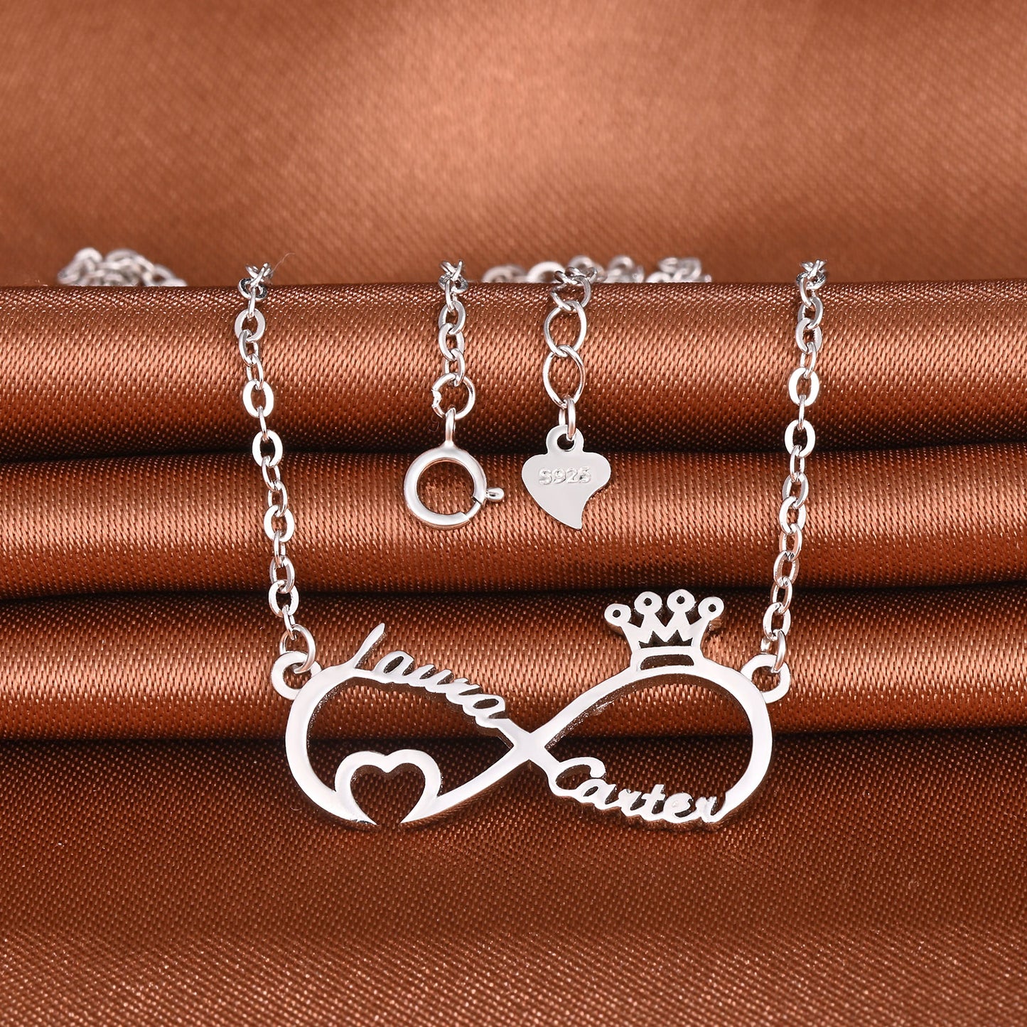 Infinionly Sterling Silver Classical Style With Little Heart And Crown Personalized Name Necklace