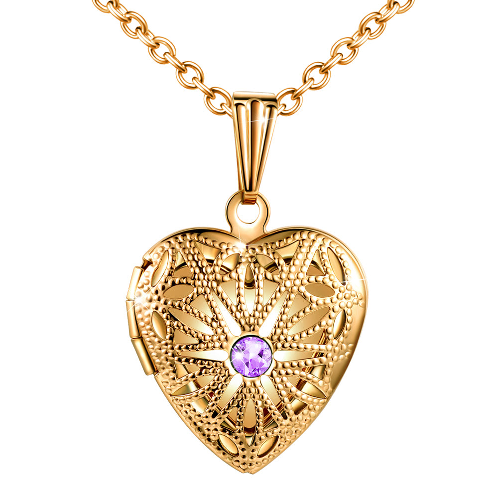 Infinionly Skeleton Glass Pink Zircon Heart Photo Locket Necklace