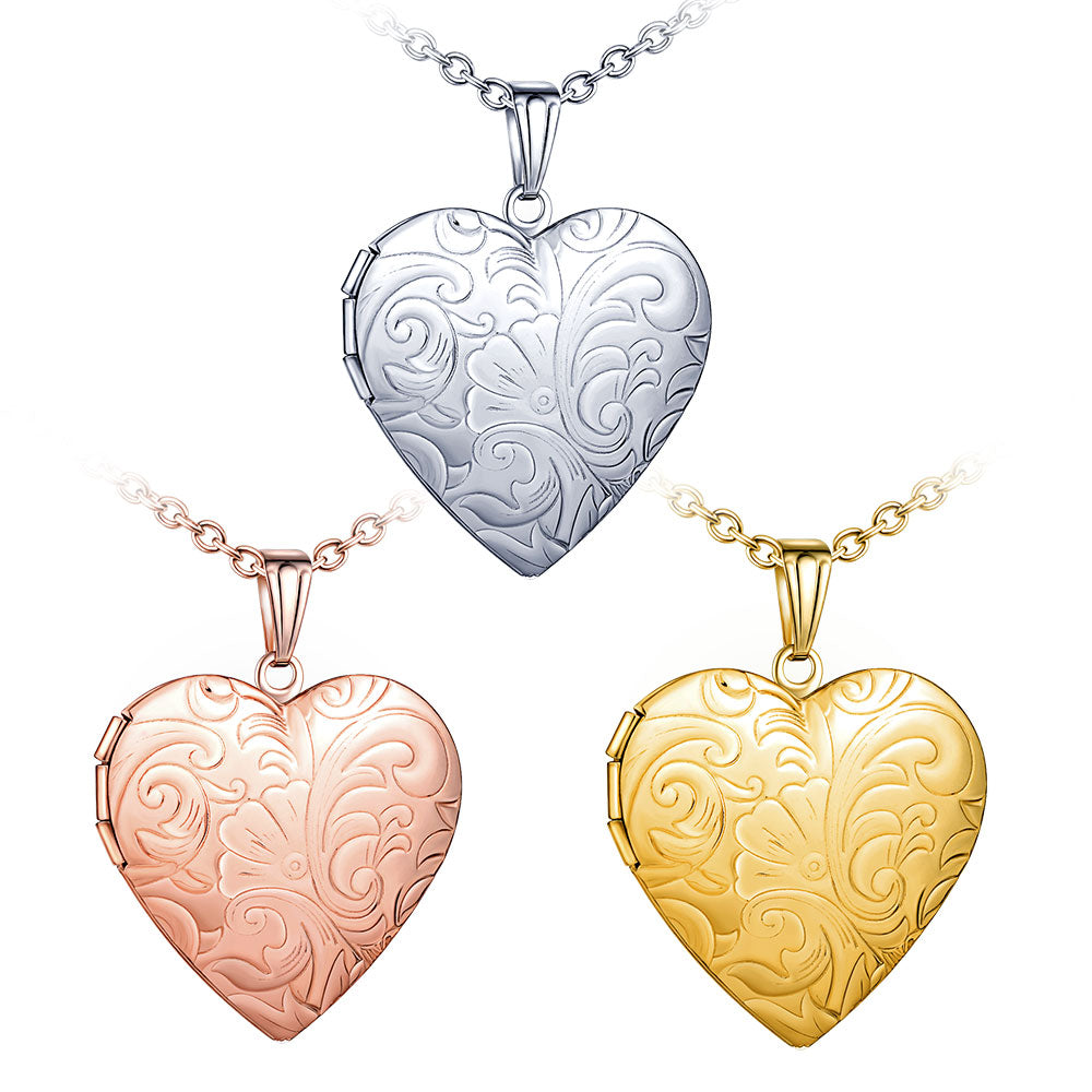 Infinionly Fashion Pattern Heart Photo Locket Necklace